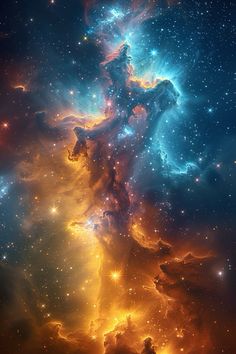 an image of some very pretty stars in the sky with blue, yellow and orange colors