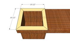 the plans for an outdoor bench with built in storage compartment and side table, showing measurements