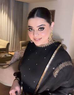 Makeup On Black Saree, Black Gharara, Kurti Ideas, Designer Dresses Elegant, Eye Makeup Images, Stylish Outfits Casual, Muslim Couple Photography, Cat Eye Makeup