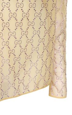 A creamy yellow top will sparkle brightly in the light. This effect is created by soft lilac rhinestones, with which the signature GG Supreme pattern is laid out on. Round neckline. Long sleeves.straight hemSheer coverageEmbellished with crystals. All over embellishment placement may vary. Material: 74% Polyamide , 26% ElastaneEmbroidery: crystal glassColor: yellow Gucci Bodysuit, Chevron Outfit, English Clothes, Chevron Jewelry, Tulle Top, Gucci Shop, Chloe Shoes, Shoes Flats Sandals, Luxury Women Fashion