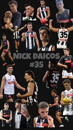 a collage of men in different sports uniforms and numbers, including the number 35