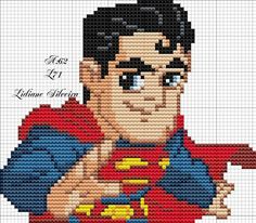 a cross stitch pattern of a man in superman costume with his hand on his hip