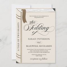 an elegant wedding card with the word, the wedding written in black ink on it