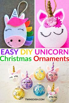 easy diy unicorn christmas ornaments with text overlay