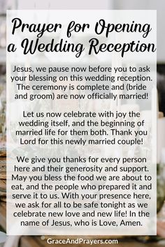 a wedding reception prayer with the words prayer for opening a wedding reception