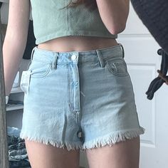 Never Worn New With Tags!! Super Cute But They Didn’t Fit Me Super Well And Were Short On Me!! Chic Mid-rise Jean Shorts For Beach, Light Blue Bottoms With Frayed Hem For Summer, Summer Light Blue Bottoms With Frayed Hem, Chic Blue Jean Shorts For Beach, Light Wash Mid-rise Beach Shorts, Mid-rise Light Wash Beach Shorts, Pacsun Shorts, Pacsun Jeans, Pacsun