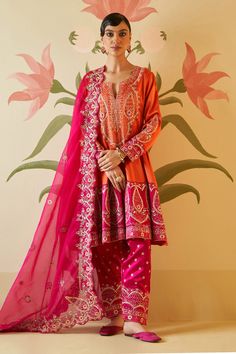 Shop for these amazing collections of Orange Satin Silk Embroidered Floral Notched Mirror Anarkali Set For Women by Angad Singh online at Aza Fashions. Pink Anarkali Traditional Wear In Raw Silk, Pink Raw Silk Anarkali Traditional Wear, Pink Raw Silk Anarkali Set With Dabka Work, Pink Dola Silk Traditional Wear With Dabka Work, Pink Dabka Work Traditional Wear In Dola Silk, Pink Traditional Wear With Dabka Work In Dola Silk, Pink Anarkali Raw Silk Kurta, Pink Dola Silk Salwar Kameez With Dori Work, Pink Silk Lehenga With Dabka Work