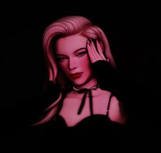 a painting of a woman with blonde hair holding her hand up to her face in the dark