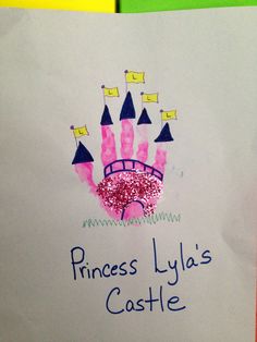 a drawing of a pink castle with the words princess lylia's castle written on it