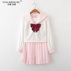 Get ready to dress up in style with this kawaii Japanese School Uniform Set! Whether you're a fan of Japanese culture, or anime, or just looking for a unique and fun outfit, this set is the perfect choice for you. The set comes in both pink and blue colors, featuring a classic Japanese school uniform design that is both stylish and comfortable to wear. The top is a collared shirt with long sleeves and the bottom is a pleated skirt that falls to knee-length, completing the look with a touch of fe White Anime Costume For School, White Anime Style School Costume, White Anime School Costume, White Harajuku School Costume, White Harajuku Style Costume Party Sets, White Harajuku Costume Party Sets, White Harajuku Sets For Costume Party, White Harajuku Style Costume Sets, Kawaii Cotton Sets For Spring