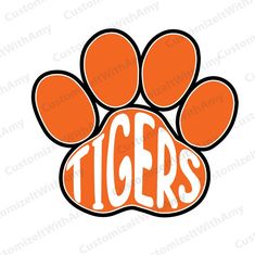 an orange and white tiger paw with the word tigers on it's front end