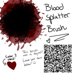 blood splatter brush with qr code and red heart on white background for valentine's day