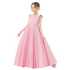 This gorgeous flower girl dress features an open back satin bodice with ruffle cap sleeves. The waistline is delicately decorated with rhinestones and a pre-tied bow in the back. The elegant satin skirt has 3 layers, top 1 layer is made of satin, 2nd layer is a netting attached to the 3rd layer for additional fullness, the 3rd layer is a satin lining to bring comfort to your little girl while wearing the dress. Perfect for princess party, wedding, holiday, theme party, ceremony, birthday, stage Holiday Theme Party, Flower Girl Dresses Tutu, Toddler Flower Girl Dresses, Christening Gown, Tulle Flower Girl, Wedding Flower Girl Dresses, Birthday Girl Dress, Holiday Theme, Girl Christening