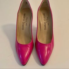 Vintage Charles Jourdan Paris Pink Leather Pumps. From My Personal Collection. Brand New, Never Worn. Some Marks On Inside Side Of The Shoes (Pictured), Apparently From My Bad Packing. Approximate Heel Size: 3.75”. Size 7. Retail Price: $650.00 Paris Shoes, Paris Pink, Charles Jourdan, Leather Pumps, Pink Leather, Shoes Women Heels, Shoes Heels, Size 7, Pumps