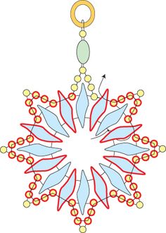 a snowflake with an ornament hanging from it's center and two circles in the middle