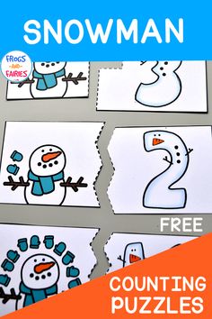 snowman counting puzzles for kids to practice counting