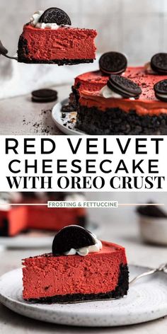 red velvet cheesecake with oreo crust on top