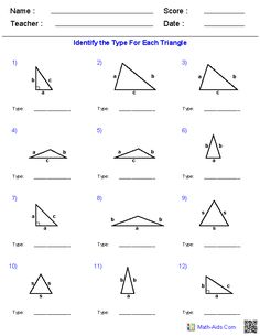 worksheet showing the types of triangles