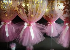 pink tulle curtains with gold sequins and bows