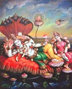 an oil painting on canvas of hindu deities