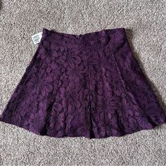 Nwt, Purple Skater Skirt With Beautiful Lace. Lined Underneath, Working Zipper In Back. Size 29. Forever 21 Fitted Skirt For Fall, Fitted Purple Mini Skirt For Fall, Forever 21 Fitted Mini Skirt For Fall, Fall Fitted Mini Skirt From Forever 21, Fall Fitted Mini Skirt By Forever 21, Fitted Mini Skirt From Forever 21 For Fall, Fitted Mini Skirt By Forever 21 For Fall, Forever 21 Skort With Lined Skirt For Fall, Fitted Skirted Bottoms From Forever 21