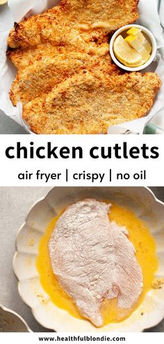 air fryer chicken cutlets with lemon sauce on the side