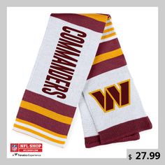 Wrap yourself in luxurious warmth and team spirit with this Washington Commanders Jacquard scarf. Its soft and warm construction comfortably fit around your neck, while the bold Washington Commanders graphics and coordinating stripes make it easy to see where your allegiance lies. Erin Andrews, Washington Commanders, Striped Scarf, Swim Trends, Mens Home, Kids Trend, Striped Scarves, Mens Trends, Women's Wear