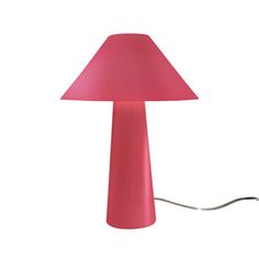 a pink lamp on a white background with a light cord plugged into the base