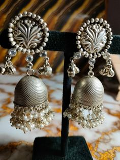 Contact for bulk order+91-9352395515 925 Silver earring, Fancy Earring, Trending Earrings, Jhumka, Gift for her, Perfect for any Occasion, Best for gift, Jewelry, silver,  Handmade Earring Material- Silver, Semi precious stone Weight-39Grams Colour-silver Category - Drop dangle Earrings Gift Wrapping Available  Elegant Sterling Silver Earrings | Timeless Beauty Add a touch of elegance to your ensemble with these exquisite sterling silver earrings. Expertly crafted from high-quality 925 sterling Silver Temple Jewelry Chandelier Earrings With Latkans, Silver Bridal Earrings For Festive Occasions, Silver Chandbali Fusion Chandelier Earrings, Silver Fusion Chandbalis For Gift, Silver Fusion Chandbalis As A Gift, Silver Fusion Chandelier Earrings For Wedding, Festive Silver Bridal Earrings, Elegant Silver Chandbalis For Festivals, Silver Fusion Style Wedding Chandelier Earrings