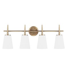 Generation Lighting Driscoll contemporary 4-light LED indoor dimmable bath vanity wall sconce in satin brass gold finish with cased opal etched glass 4440404EN3-848 Brass Vanity Light, Brass Vanity, Wall Lighting Design, Sea Gull Lighting, Circa Lighting, Champagne Bronze, Bathroom Wall Sconces, Modern Wall Sconces, Bath Light