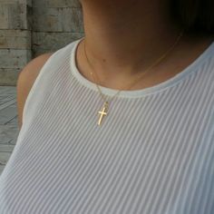 A nice, dainty 14k gold filled necklace with an eye catching plain cross. A dainty Christian necklace that protects the person wearing it. A nice gift for her Length approx. 15 inches / 38 cm - with 1.2 inch extension. ♥ All items will come in a nice gift box ♥ ★ Read our policies before purchase: https://www.etsy.com/shop/Jewellusion/policy/ ★ Convo me for custom orders or any questions you might have ♥ Visit our shop for more fabulous jewels: https://www.etsy.com/shop/Jewellusion/ μ ♥ Follow m Everyday Cross Charm Necklace With Clavicle Chain, Everyday Cross Necklace With Clavicle Chain, Everyday Clavicle Chain Cross Necklace, Everyday Yellow Gold Cross Charm Necklace, Simple Gold Cross Necklace For Everyday, Evil Eye Necklace Silver, Necklace Christian, Feminine Necklace, Orthodox Cross