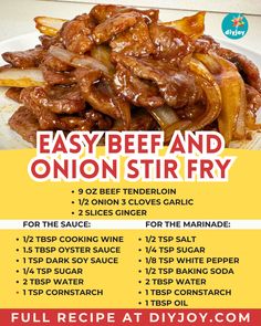 the flyer for an easy beef and onion stir fry