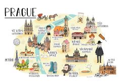 an illustrated map of prague with all its attractions