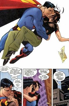 superman and lois kissing in the air with their arms around each other, as if they were