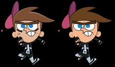 two cartoon characters with different facial expressions on their faces, one in black and the other in pink