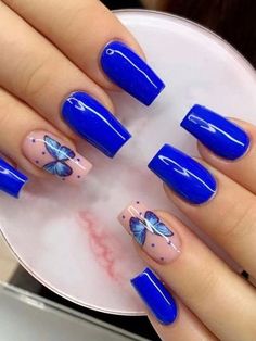 Gel Nail Art Designs, Fancy Nails Designs, Cute Acrylic Nail Designs, Her Nails, Blue Nail Designs, Blue Nail, Fake Nail