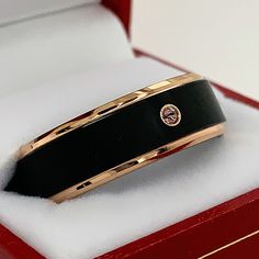 This modern Black Tungsten Ring with rose gold plated stepped edges is enhanced by color contrasts. In the center of this Black Wedding Band there is a beautiful round cut pastel pink Morganite. You can request different birthstones or any other precious stones . The ring measures 8mm in width. The profile of the ring is flat with high polished stepped rose gold plated edges. The inner part of the ring is rounded for Comfort Fit. This simple and elegant Unisex Wedding Ring can make a perfect Wed Formal Rose Gold Rings With Smooth Bezel, Rose Gold Rings With Bezel Setting For Formal Occasions, Formal Rose Gold Ring With Bezel Setting, Mens Wedding Rings Tungsten, Gold Tungsten Wedding Bands, Rose Gold Tungsten, Black Tungsten Rings, Tungsten Wedding Band, Black Wedding Band