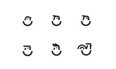 six black and white icons with different faces on them, including one man's head