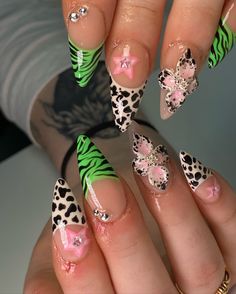 Y2k vibess 🦓✨🌱 #y2k #vintage #y2knails #abstractnails #nailsofinsta #explorepage #baddienailz #nails #nailsnailsnails #nailtech #nailart #fyp #nailtrends #london #londonnails #londonnailtech #eastlondonnailtech #eastlondonnails #eastlondon Lisa Frank Nails, Nessa Nails, London Nails, Y2k Nails, Lisa Frank, Nail Trends, Nail Tech, Y2k Vintage, Nail Ideas