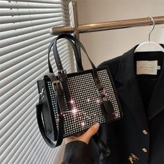 Bird in Bag - Rhinestone bags women's bags new simple fashion bright diamond handheld shoulder crossbody bag small square bag Trendy Rectangular Shoulder Bag With Rhinestones, Details Pictures, Word Wrap, Simple Fashion, Cross Border, White Space, Bird In Bag, Square Bag, Pocket Detail