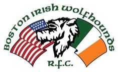 the irish wolfhound rugby logo with an american flag on it's side