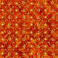 an orange background with gold swirls and dots