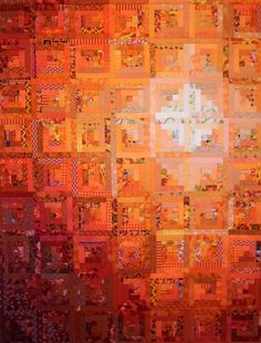 an orange and red abstract painting with squares