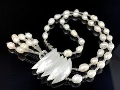 "Vintage Baroque Pearl and Glass Beaded Necklace with Mother of Pearl Shell Tassel Chandelier Pendant Necklace Measures --- 21\" Long --- Pendant Measures 3\" x 1.25\" Mother of Pearl Shell and Freshwater Baroque Pearls --- 8mm x 6mm Pearl Size Pearls have light Champagne Color Clasp is Screw Barrel Style CD-4 24A00127" Lollipop Necklace, Soccer Necklace, Tassel Chandelier, Necklace Infinity, Mother Necklace, Chandelier Pendant, Mothers Necklace, Soccer Mom, Disc Necklace