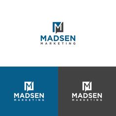 the logo for madsen marketing is shown in blue and gray colors, with an image of