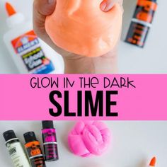 glow in the dark slime is being held up by someone's hand, with other