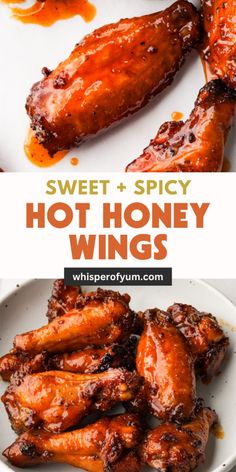 sweet and spicy hot honey wings on a white plate