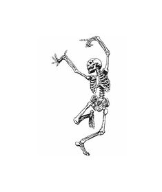 a black and white drawing of a skeleton with arms outstretched in the air, reaching for something