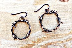 Wrapped Hoop Earrings, Hoop Earrings Handmade, Wire Hoop Earrings, Edgy Earrings, Copper Wire Jewelry, Rocky Road, Barbed Wire, Copper Color, Jewelry Handmade