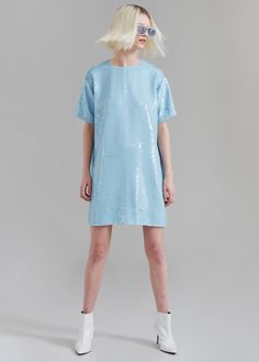 Riley Sequins Tee Mini Dress - Sky Sequin Tee Shirt, Holiday Party Fashion, Sequin Tee, The Frankie Shop, Frankie Shop, Black Tank Dress, Column Dress, Tee Shirt Dress, Tailored Dress